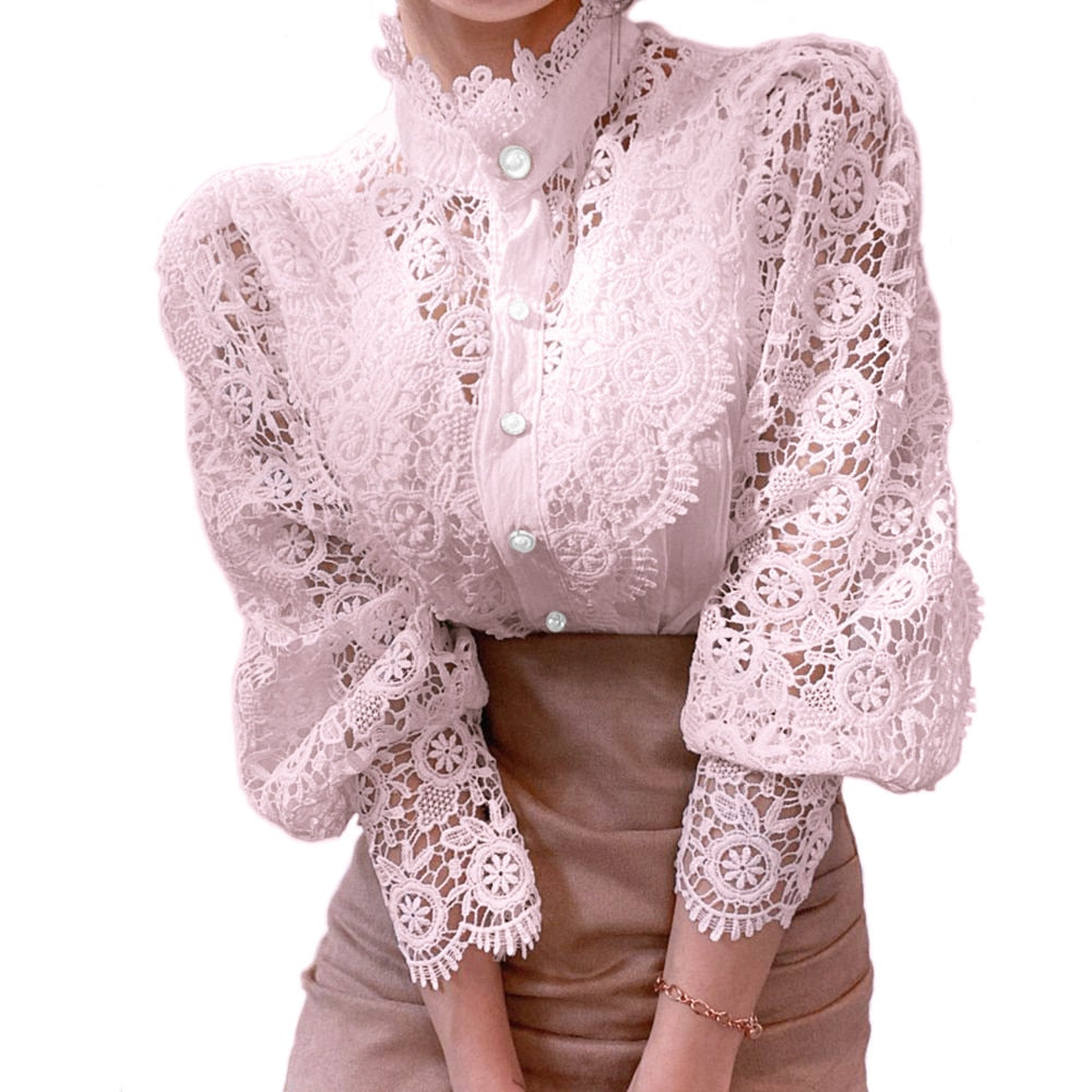 Variant image for Dam Blus Blommönster Polyester och Bomull med Spetsdetalj-2