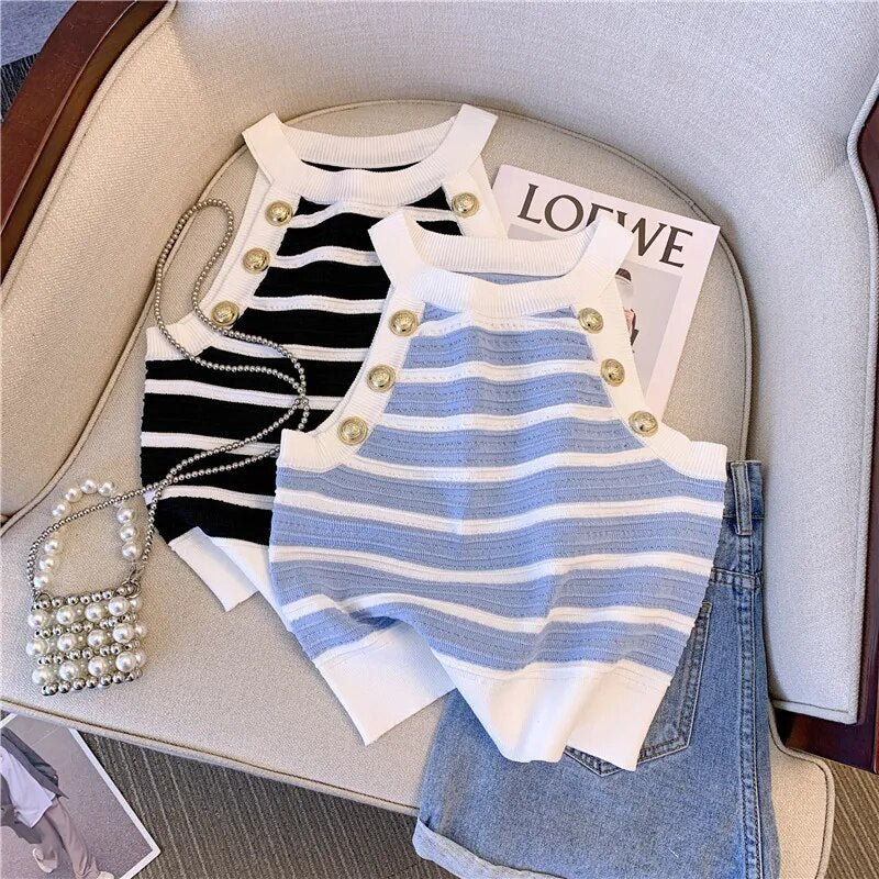 Dam Crop Top Slim Fit Akryl med Randiga Detaljer-5