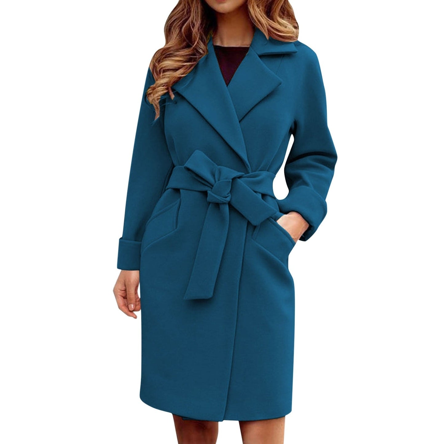 Kvinnors Trench Coat Med Bälte Polyesterfiber 2