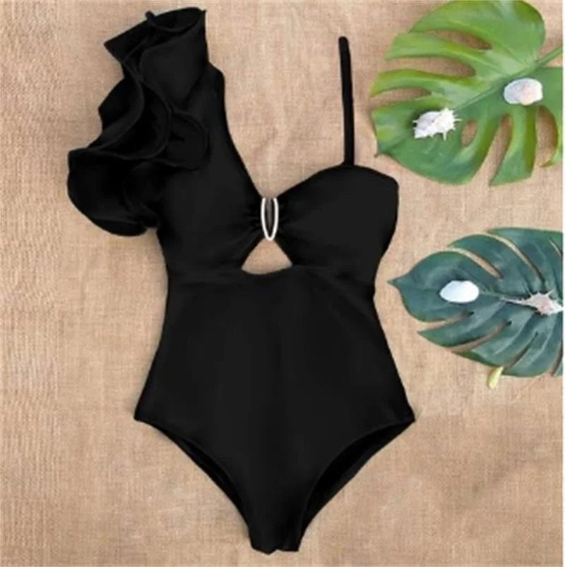 Variant image for Baddräkt Dam En Bit Blommönster med Ruffles Elastan Nylon Polyester-18