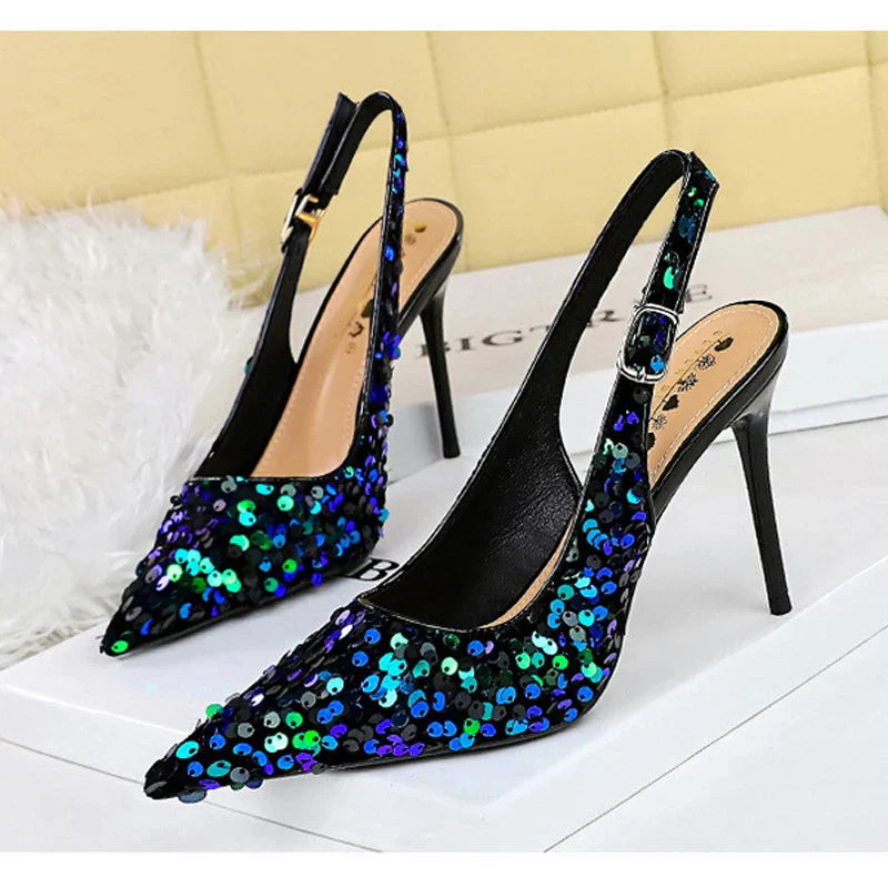 Variant image for Dam Slingback Pumps Glittrande Spetsig Tå i Paljettyg-11