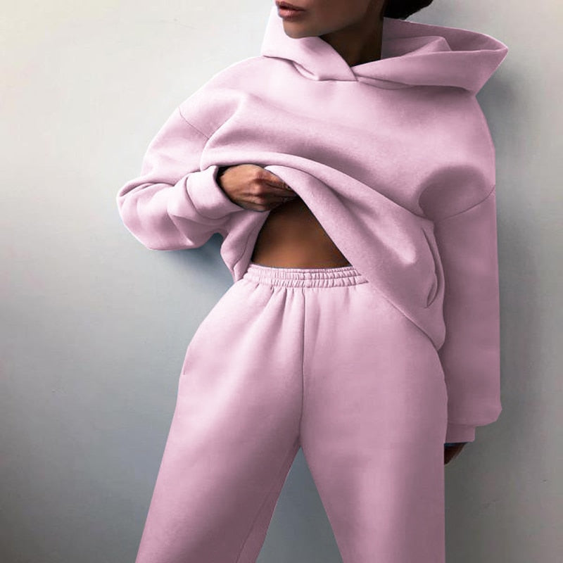 Variant image for Kvinnors Hoodie och Svettbyxor Set Mjuk Polyester Avslappnad Passform-23