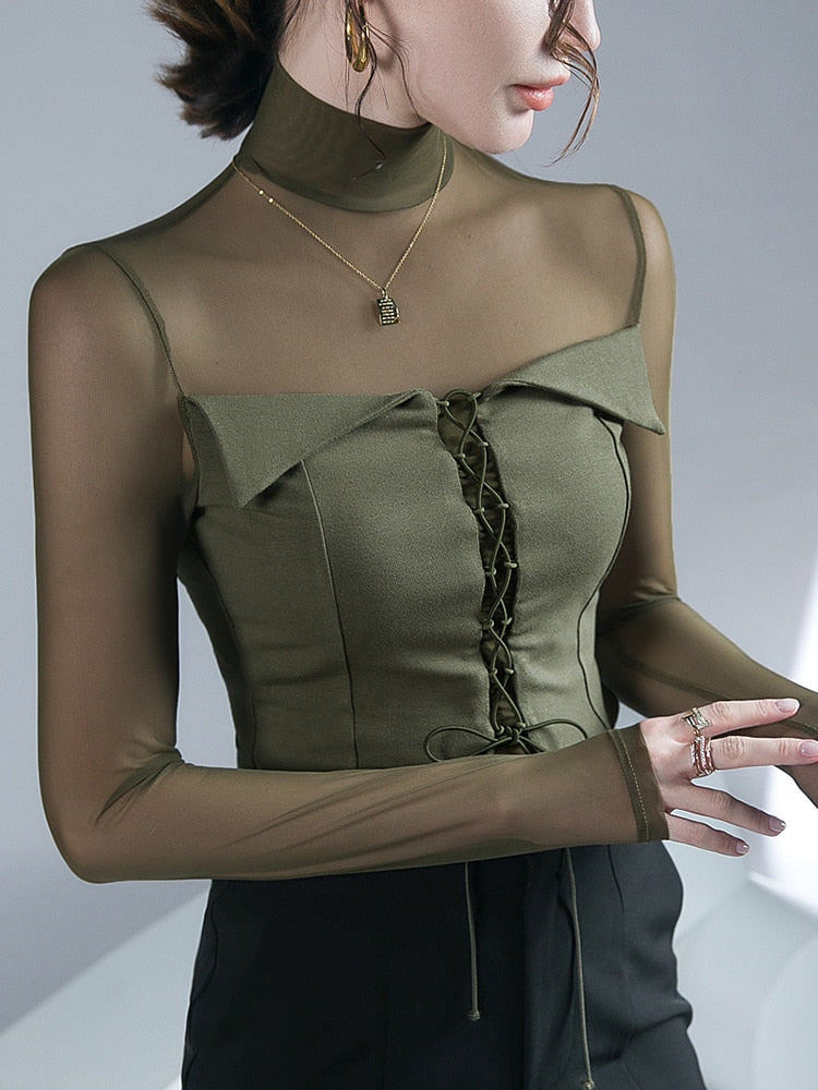 Dam Blus Turtleneck Långärmad Polyester för Mångsidig Styling-4