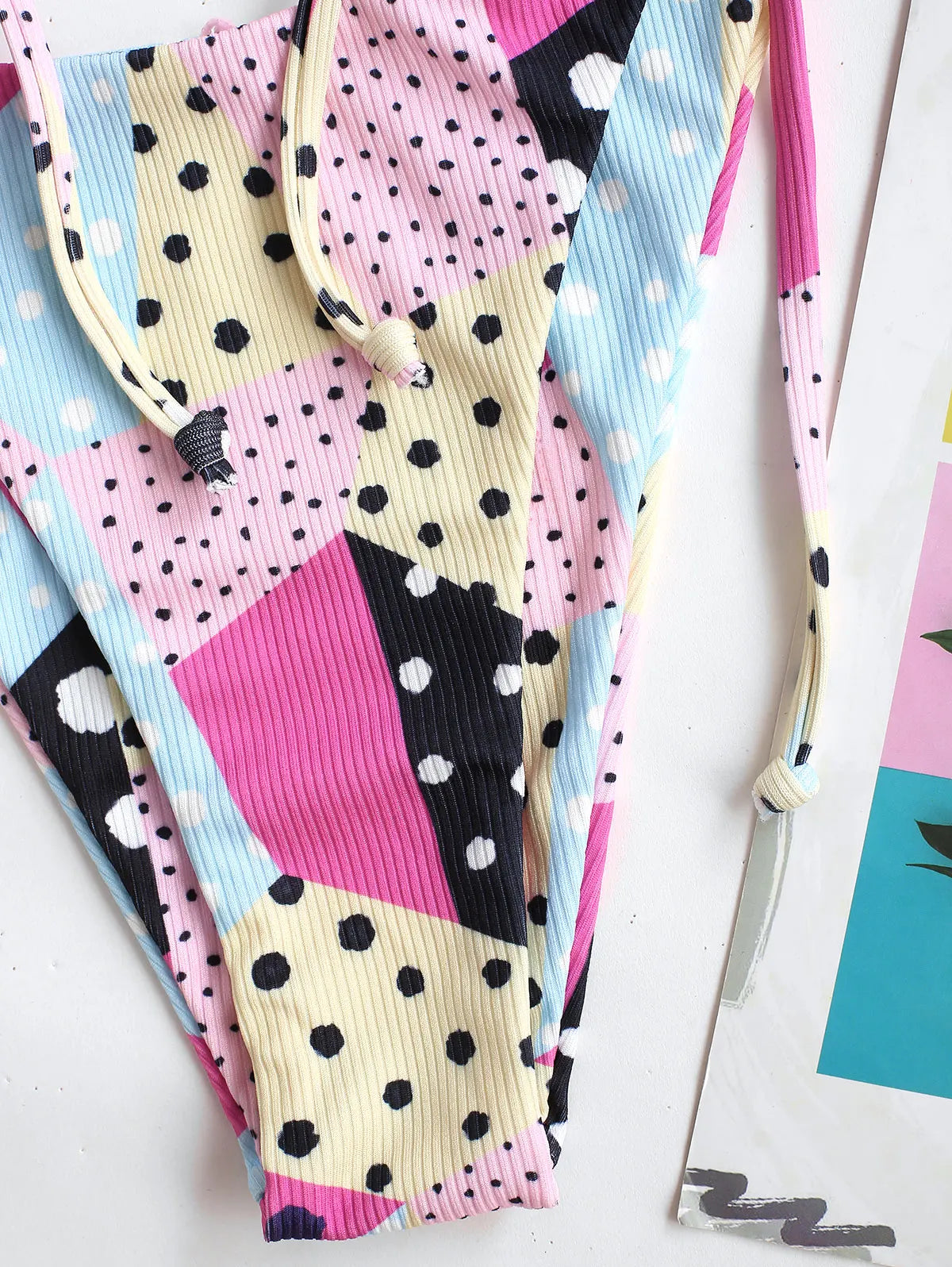 Dam T-shirt Patchwork Tryck Ribbad 100% Bomull-4