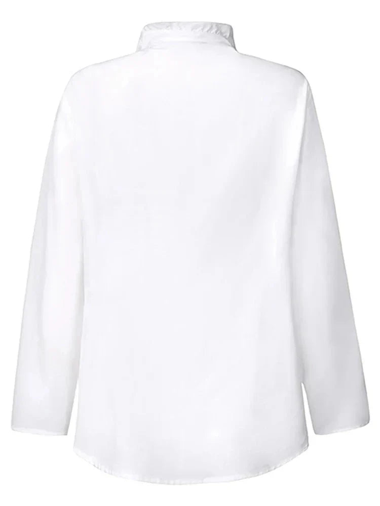 Vit Dam Blus Klassisk Passform Polyester Spandex-3