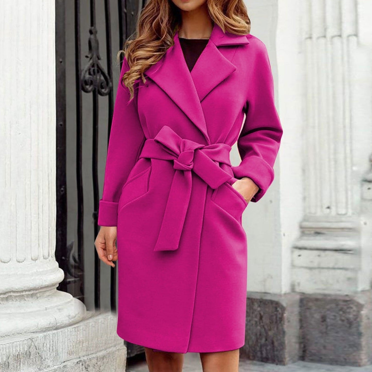 Kvinnors Trench Coat Med Bälte Polyesterfiber 9