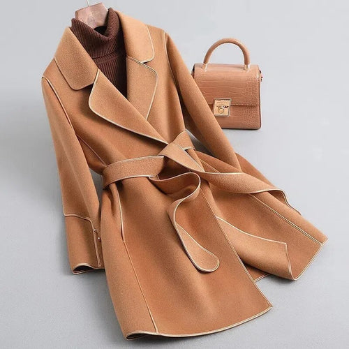 Dam Trenchcoat Bältesilhuett Borstad Merinoull-1