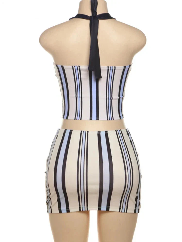 Dam Rockset Randig Polyester Spandex-5