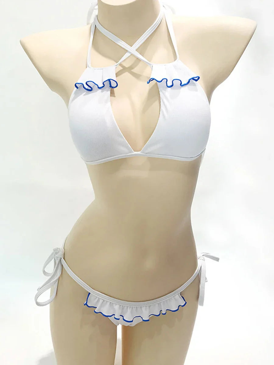 Dam Tvådelad Bikini Trådlös Support Spandex Polyester-4