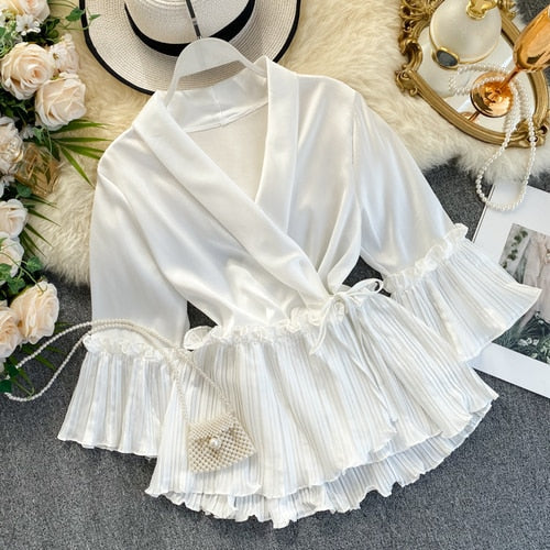 Variant image for Dam Chiffongblus med Ruffle V-hals Lång Ärmar-2