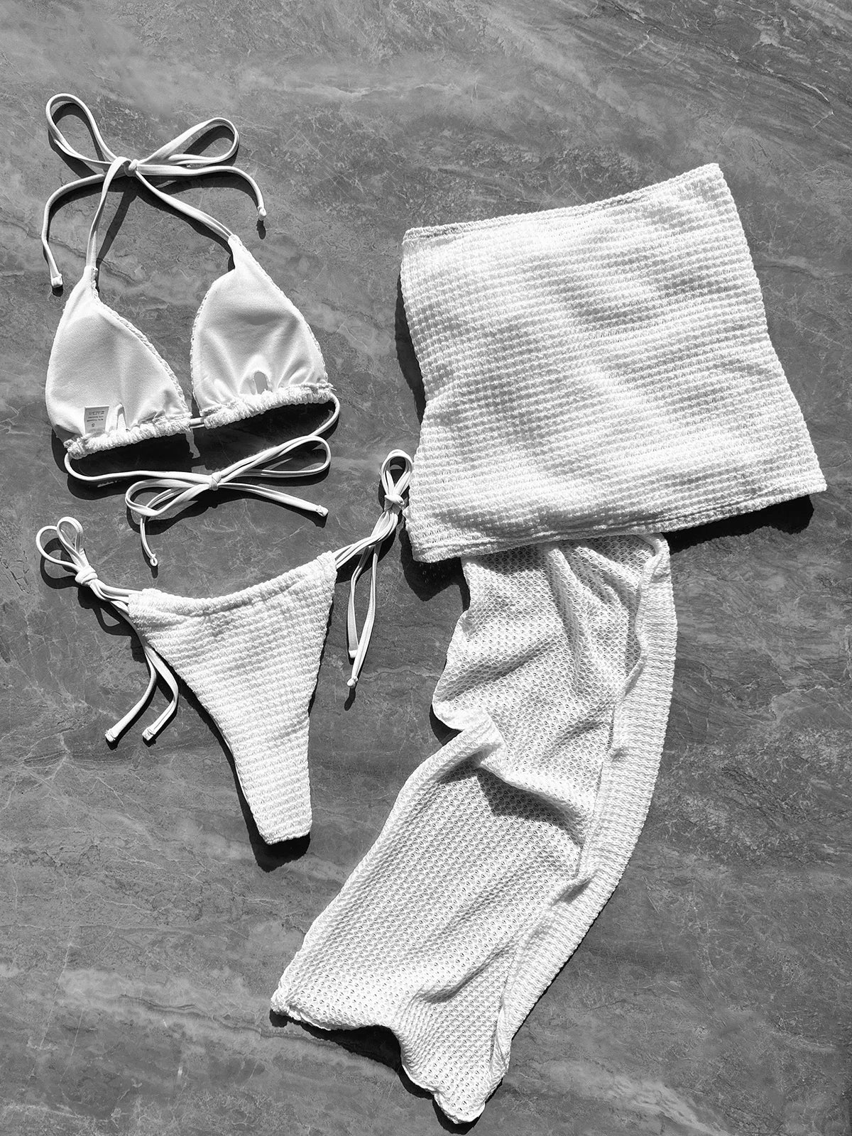 Damernas 3-delade Bikini Set Monokrom Polyester Nylon Spandex-5