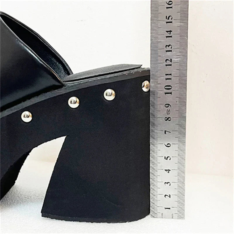 Dam Hink Mules Hög Klack PU Rektangulär Design 4
