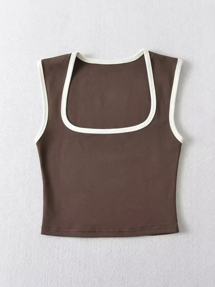 Ärmellös Crop Top för Dam med Fyrkantig Halsringning – Smal Passform i Bomull och Elastan, Perfekt för Alla Tillfällen 4