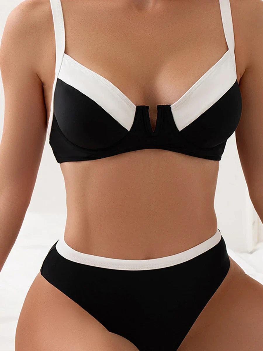 Dam Bikiniset Blockfärg Spandex Polyester Hög Midja-2