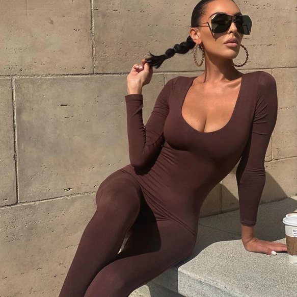 Dam Jumpsuit Hel Sömlös Polyester med Djup Rund Halsringning 10