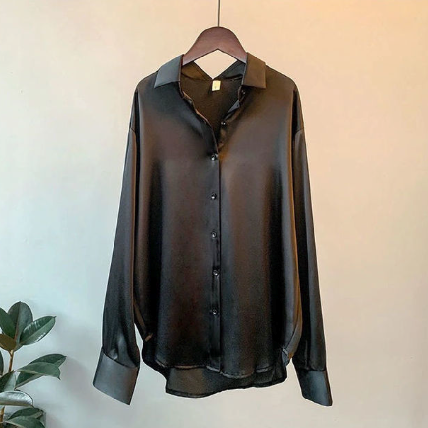 Kvinnors Satin Blus Elegant Design Mjuk Passform-4