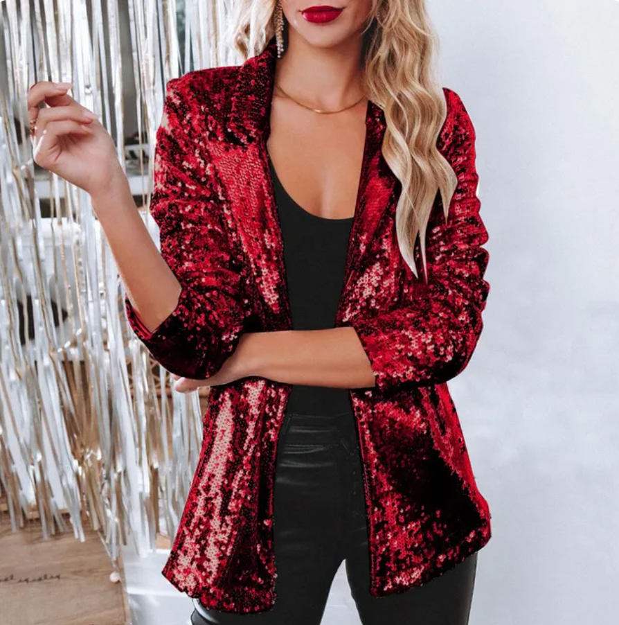 Kvinnors Glitter Blazer Elegant Blandat Tyg Vinter-6