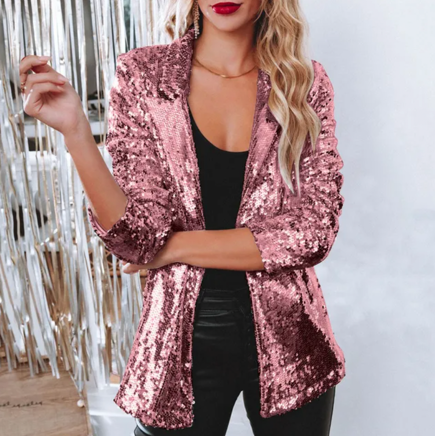 Variant image for Kvinnors Glitter Blazer Elegant Blandat Tyg Vinter-25