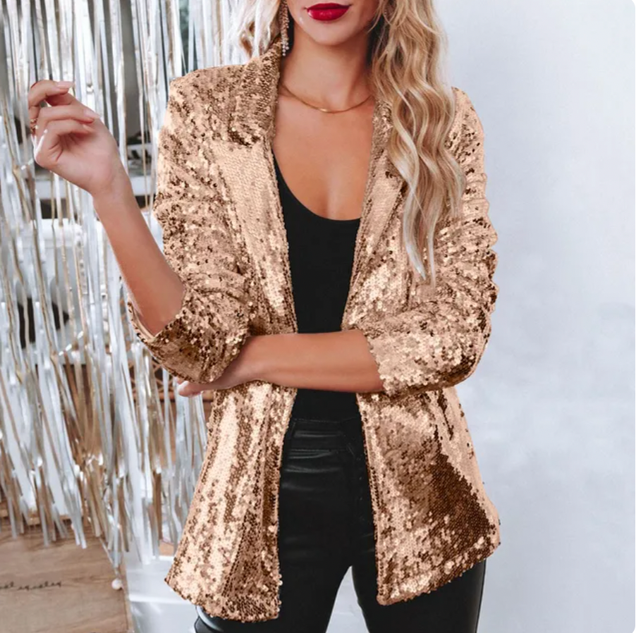 Kvinnors Glitter Blazer Elegant Blandat Tyg Vinter-5