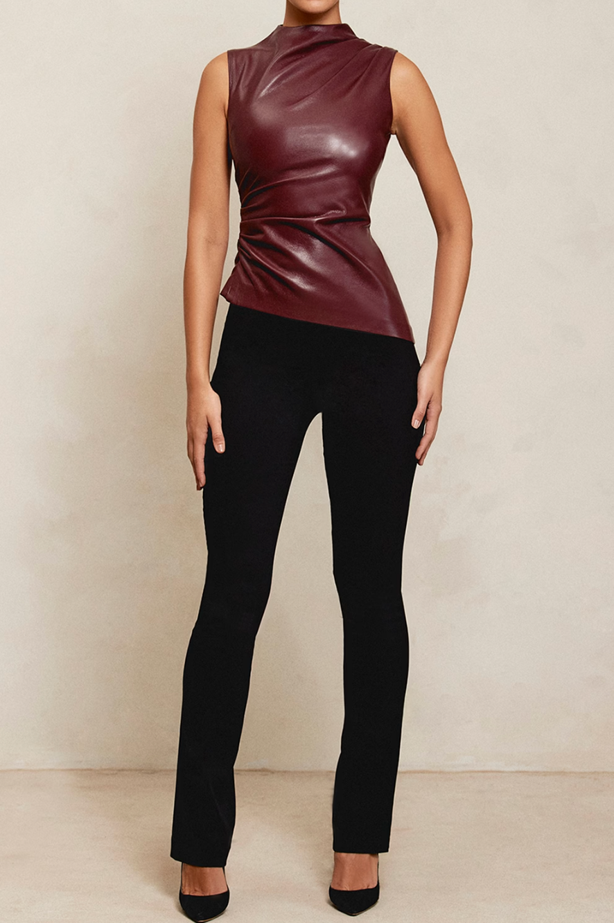 Dam Slim-Fit Top Läder Mjuk Yta-6