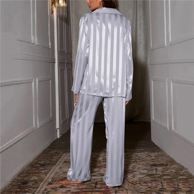 Dam Lounge Set Satin Långärmad Topp Mjuk Elegans-6