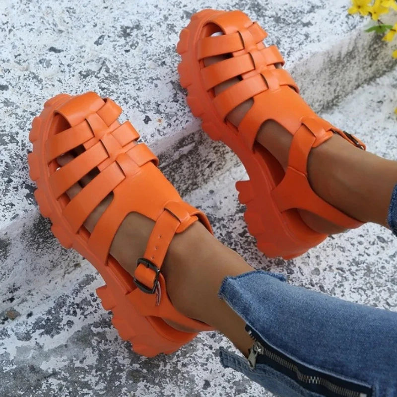 Dam Sandaler Plattform Stängd Tåområde Vattenavvisande Material 4