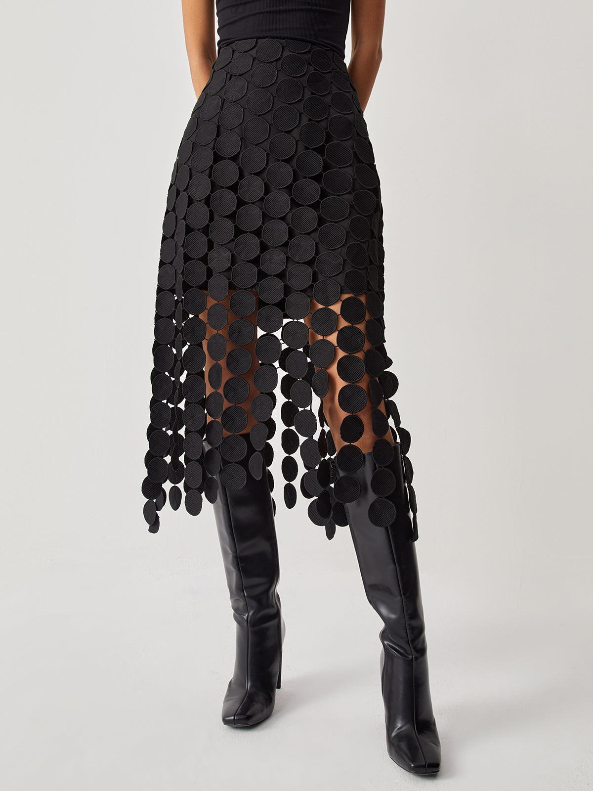 Dam Midirock Bodycon Hög Midja Polyester-3