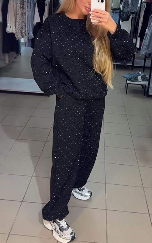 Dam Jogging Set Glittrande Bekväm Stil Mjuk Elastisk Blandning-1