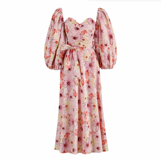 Dam Klänning Blommönster Långa Ärmar Polyester Elegans-1
