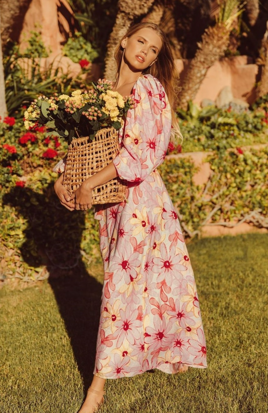 Dam Klänning Blommönster Långa Ärmar Polyester Elegans-5