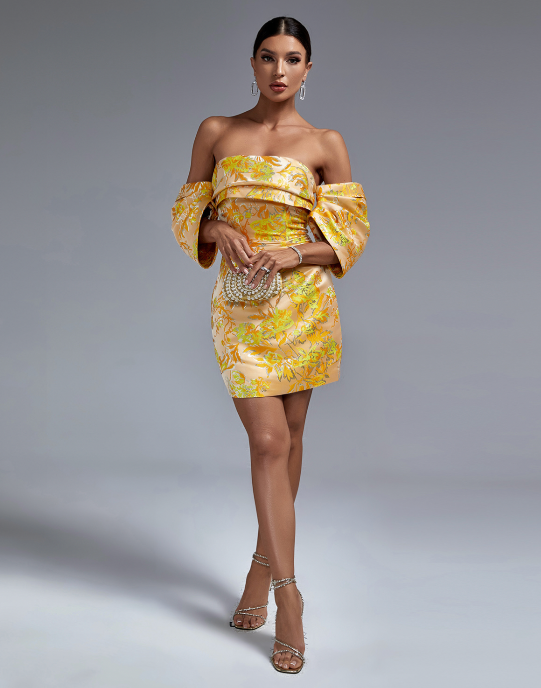 Kvinnors Miniklänning Blommönster Jacquard-1