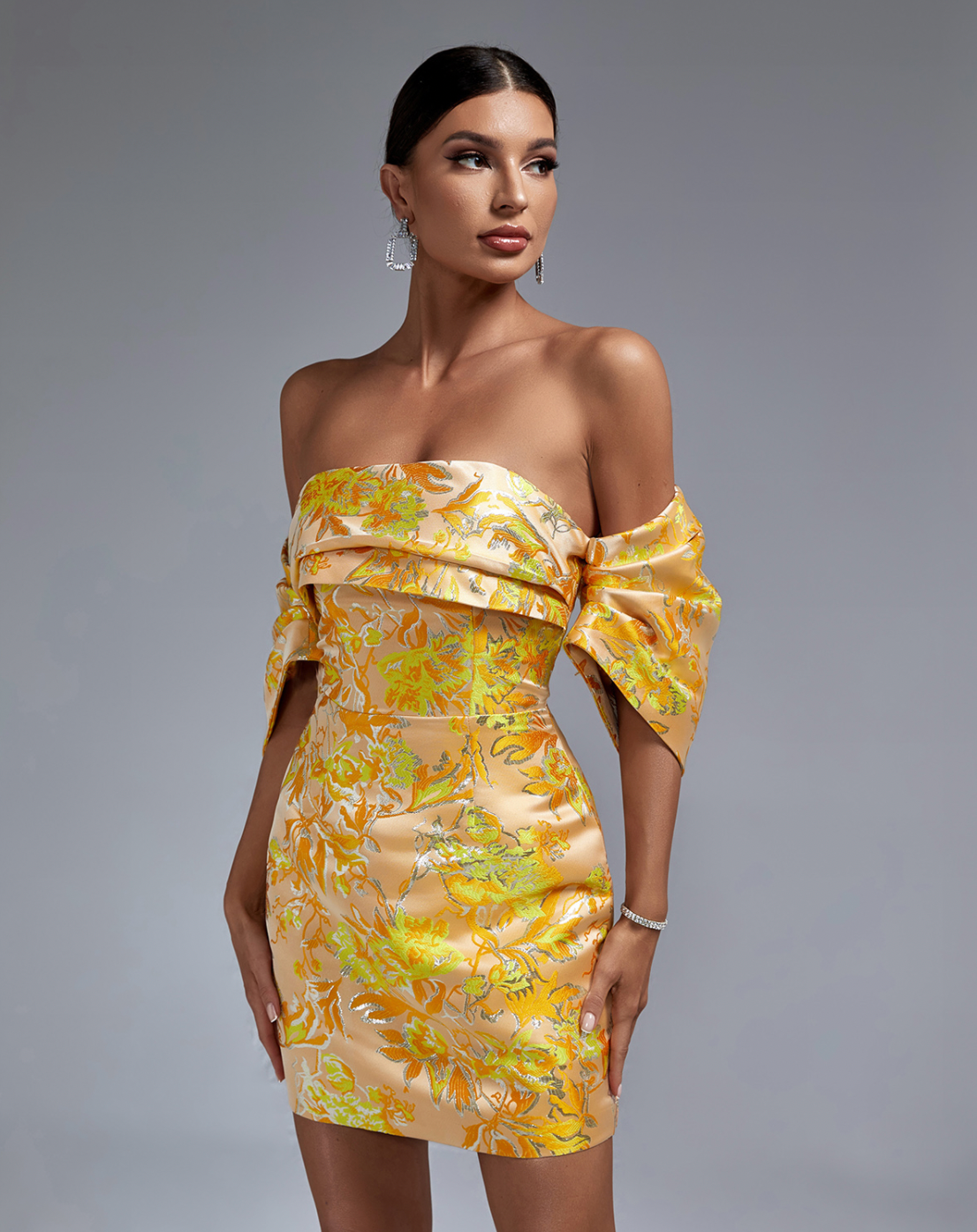 Kvinnors Miniklänning Blommönster Jacquard-4