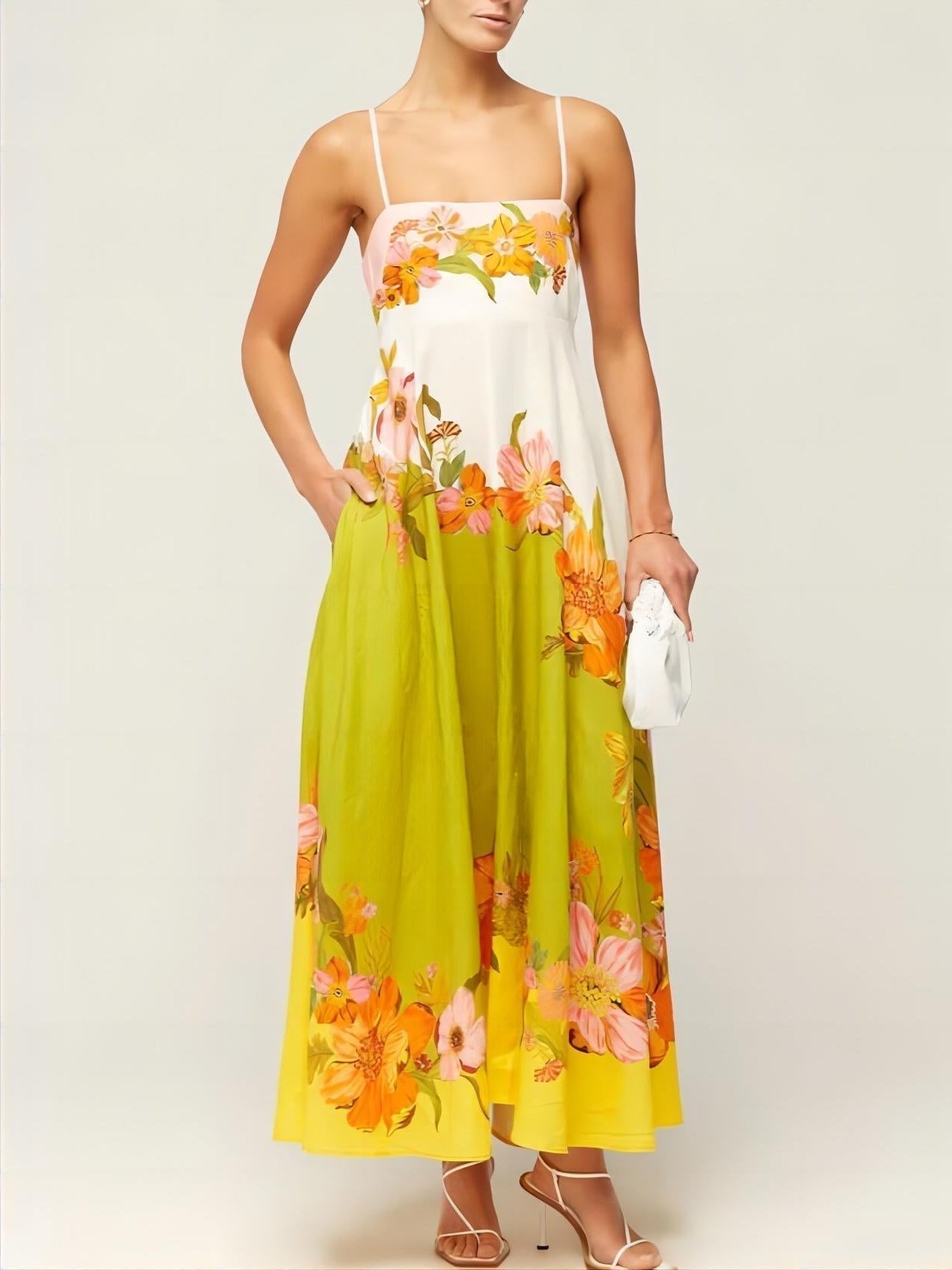 Kvinnors Midi Klänning Blommönster Spaghettirem 100% Polyester 2