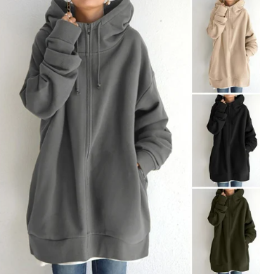 Kvinnors Hoodie med Dragkedja i Mjuk Bomull – Elegant Design för Vardagsbruk och Festliga Tillfällen 4