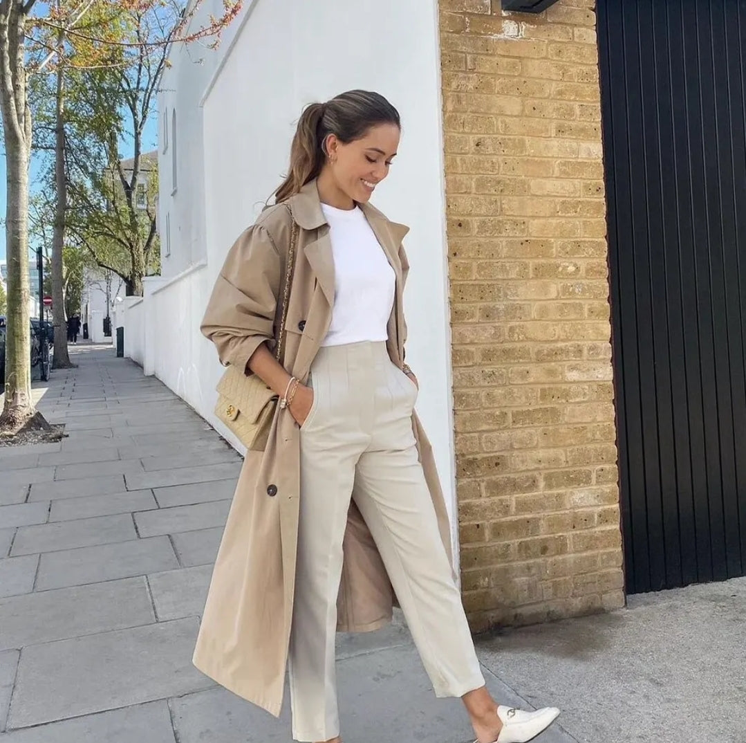 Dam Hög Midja Byxor Avslappnad Stil Stretchmaterial-3