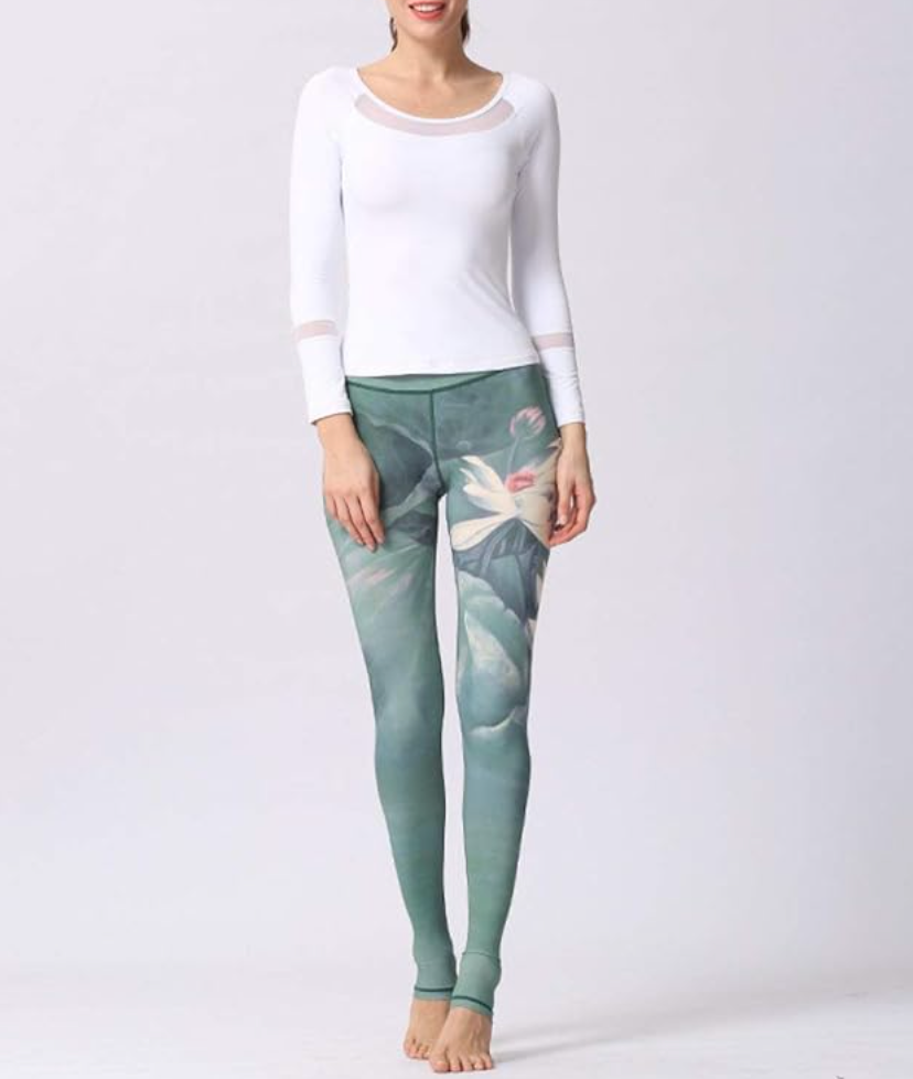 Damleggings Blommönster Elastisk Hög Midja Polyester Elastan-4