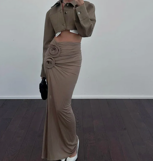 Dam Maxikjol Hög Slits Stretchmaterial-1