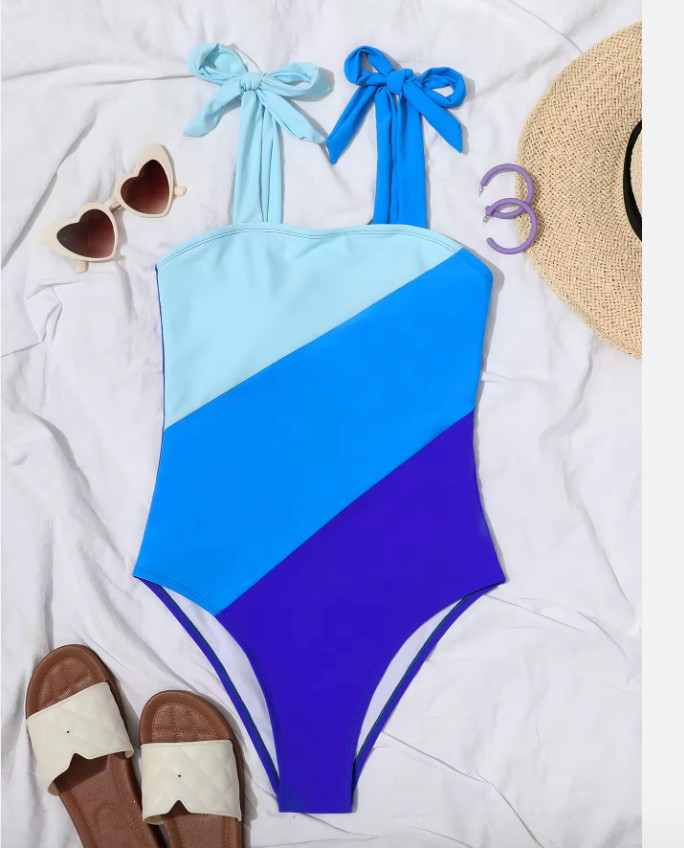 Dam Baddräkt Färgblockering Slingband Nylon Spandex 3