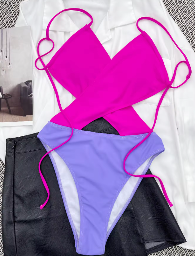 Baddräkt Dam Shaping med Avtagbara Koppar och Kontrasterande Detaljer Nylon Spandex-3