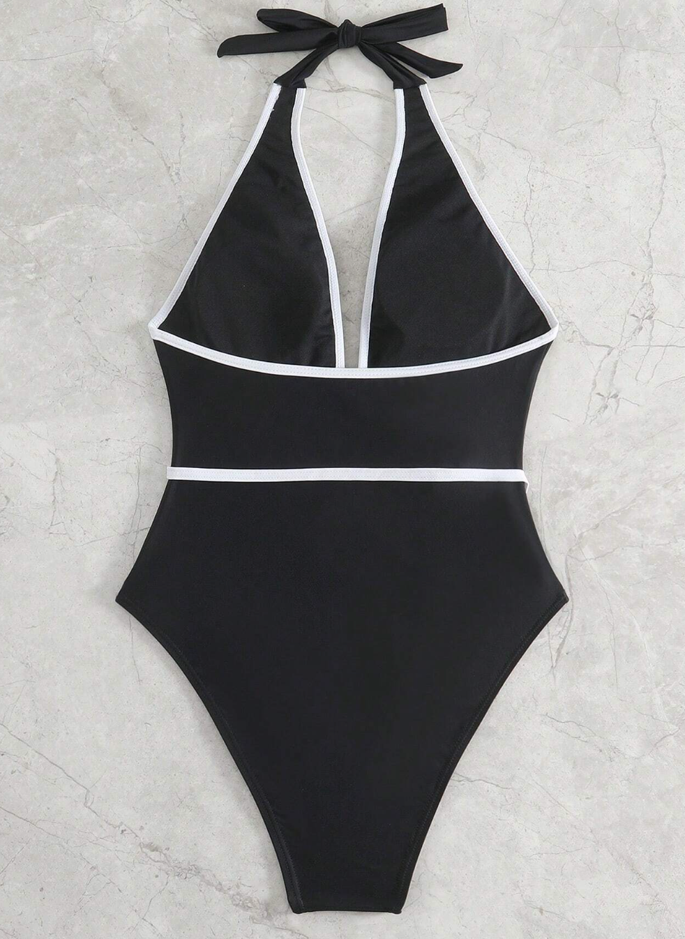 Baddräkt Dam Blommig Design med Vit Kant Nylon Spandex-5