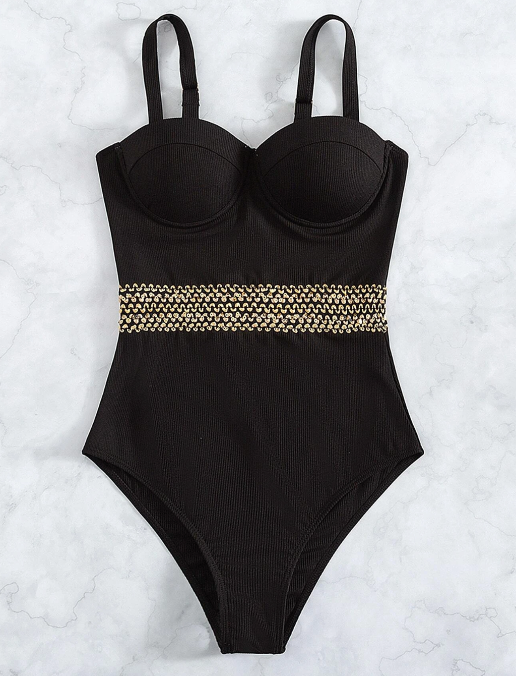 Baddräkt Dam Med Dekorativt Midjeband Snabbtorkande Syntetmaterial-3