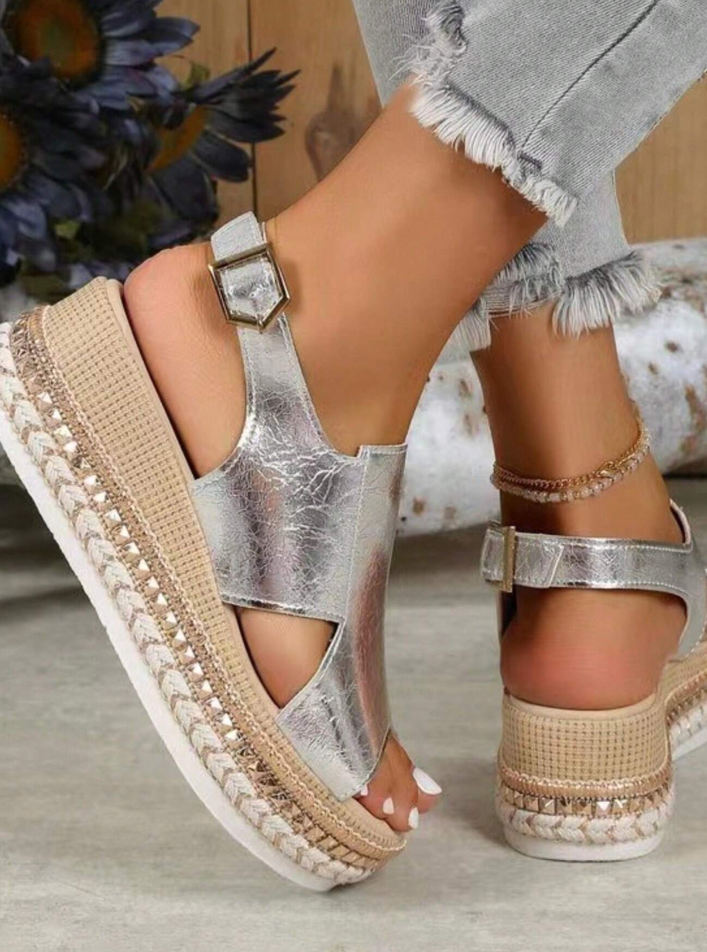 Dam Sandaler Kilsandaler Elegant Syntetiskt Läder-2