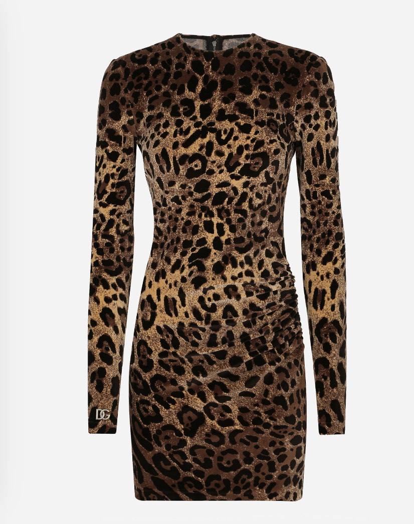 Kvinna Miniklänning Leopardmönster Långa Ärmar Andningsbart Tyg 5