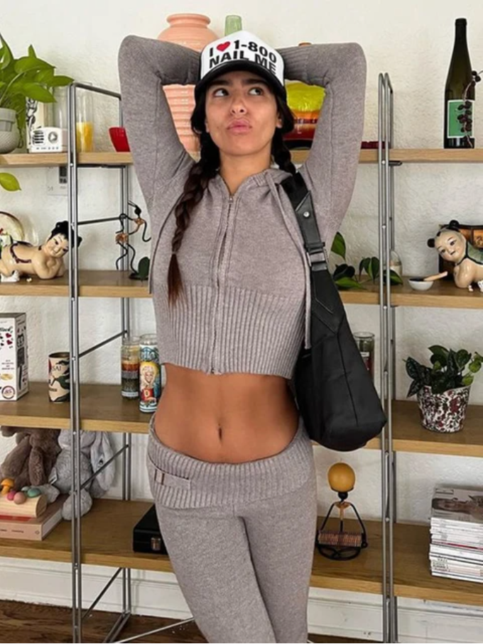 Dam Tvådelad Stickad Uppsättning med Elastisk Midja 10