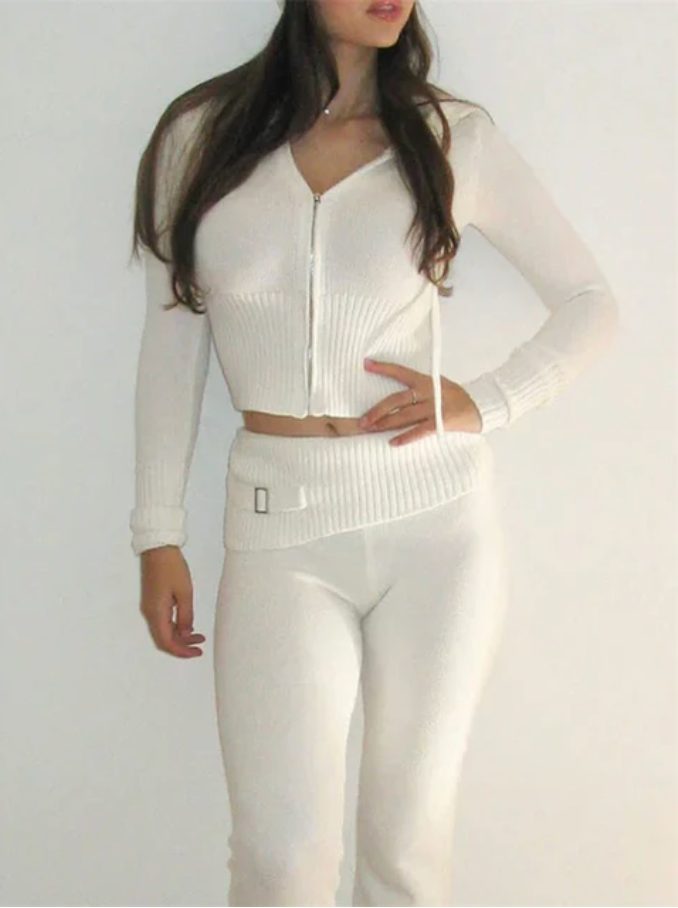 Dam Tvådelad Stickad Uppsättning med Elastisk Midja 12