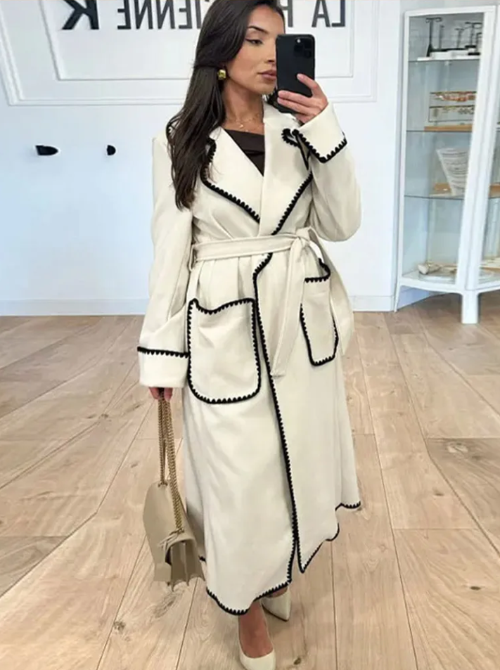 Kvinnors Trench Coat Klassisk Stilhållbart Material Med Midjebälte-2