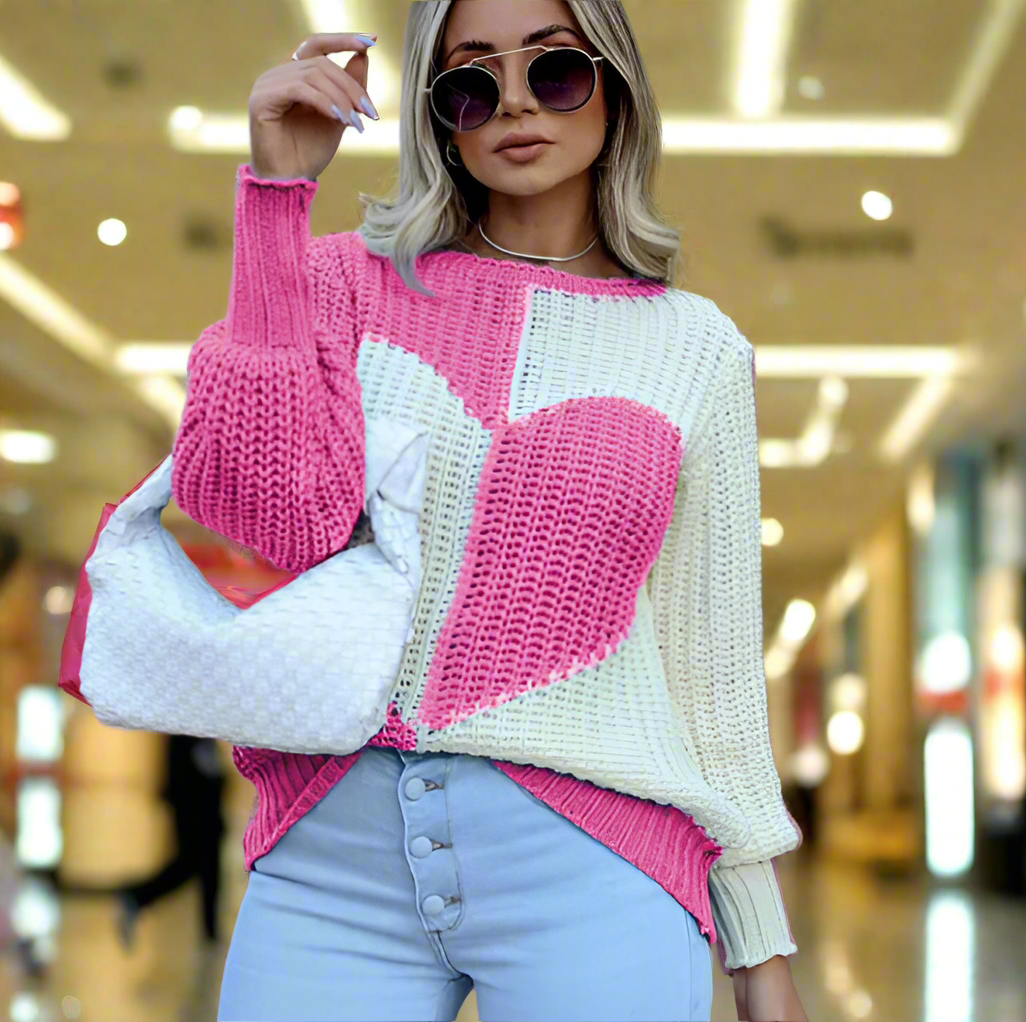 Variant image for Stickad Dam Tröja i Kashmir med Hjärtmönster-21