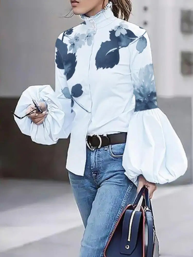 Variant image for Damblus Blommönster Puffärmar Bomullsmix-1