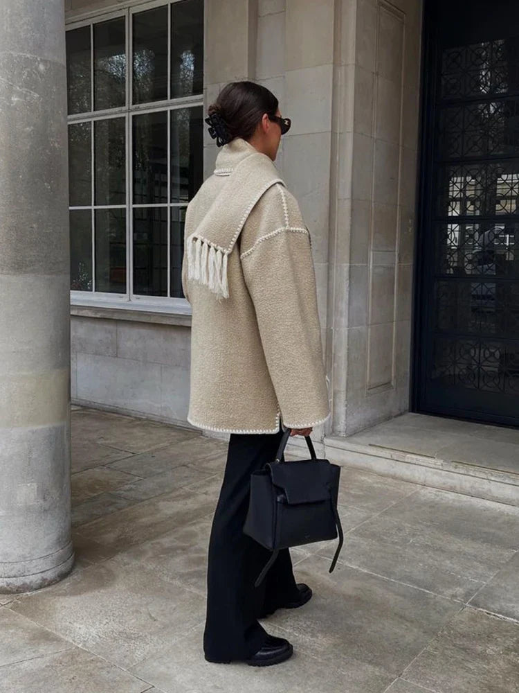 Vinterjacka Dam Lång med Halsduk Polyester Elegant Komfort-5