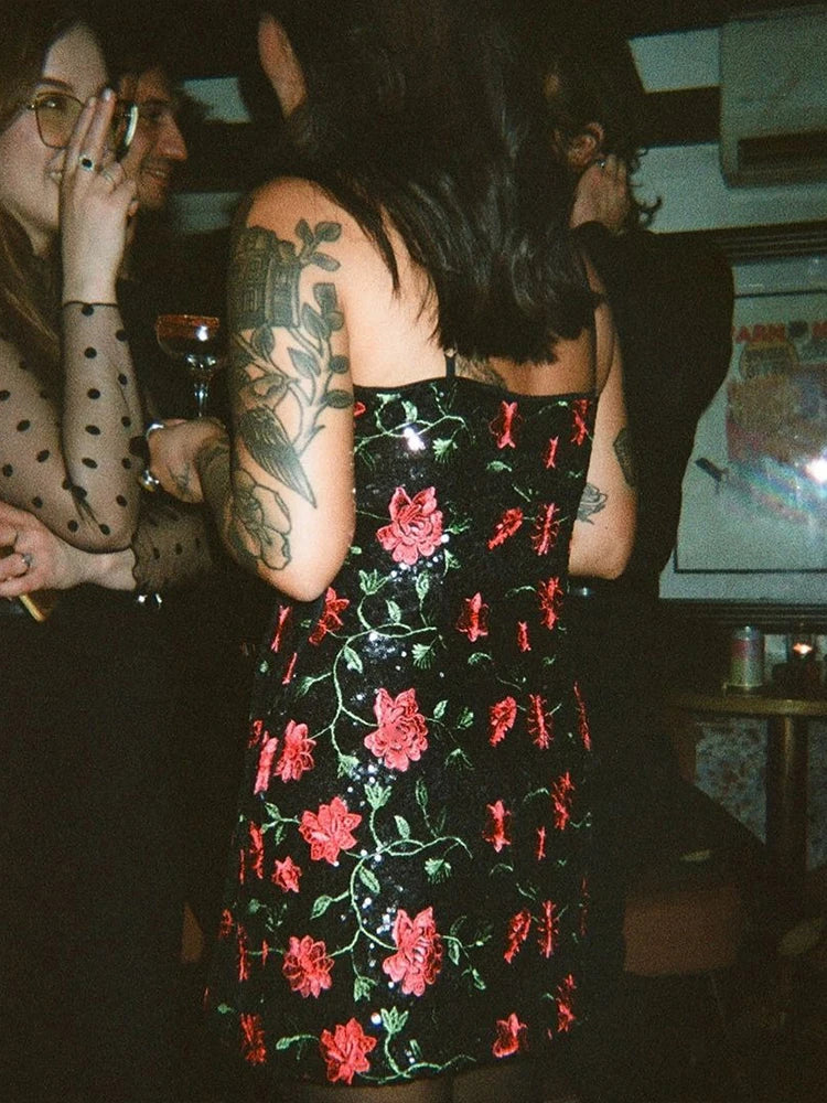 Dam Mini Klänning Blommig Fyrkantig Halsringning Polyester Spandex-4